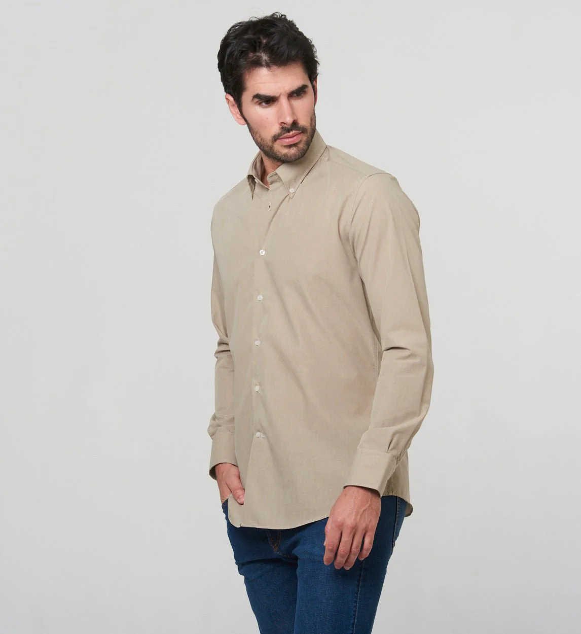 Camisa Antisudor Casual Melange Beig - Image 3
